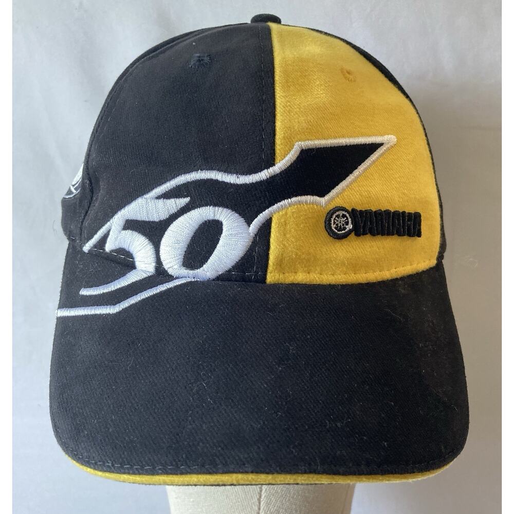 Yamaha 50th Anniversary Hat Black Yellow Suede Raised Logo Adjustable Racing Cap